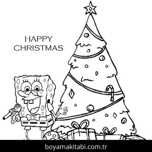 Noel Ağacı boyama sayfası – basit çizim, kolay boyama