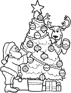 Noel Baba boyama sayfası,  coloring page, Noel Baba ve Noel Ağacı, 