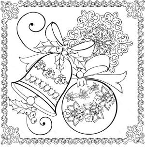 Noel Çanı boyama sayfası,  coloring page, Zarif çan ve Noel topu bir fiyonkla süslenmiştir., 