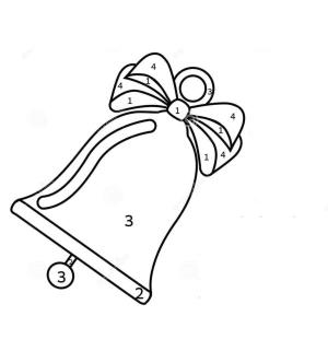 Noel Çanı boyama sayfası,  coloring page, 1 – bordo, 2 – turuncu, 3 – sarı, 4 – kırmızı., 