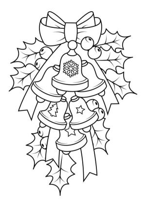 Noel Çanı boyama sayfası,  coloring page, Ladin dalı üzerinde bir dizi Noel çanı., 