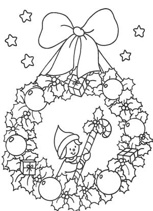 Noel Çelengi boyama sayfası,  coloring page, Elfli Noel Çelengi, 