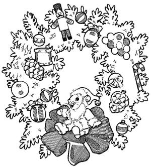 Noel Çelengi boyama sayfası,  coloring page, Fareli Noel Çelengi, 