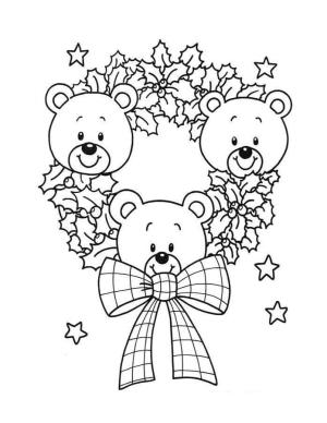 Noel Çelengi boyama sayfası,  coloring page, Teddy Ayıcıklarla Noel Çelengi Çiz, 