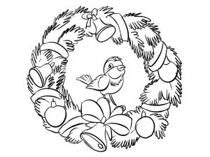 Noel Çelengi boyama sayfası,  coloring page, Kuşlu Noel Çelengi, 