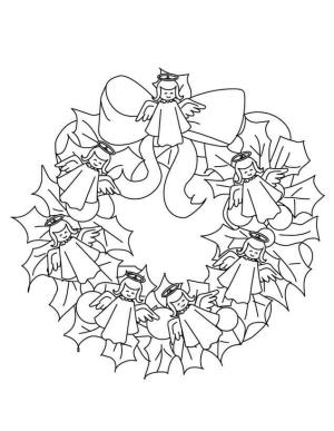 Noel Çelengi boyama sayfası,  coloring page, Melekli Noel Çelengi, 