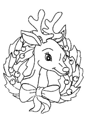 Noel Çelengi boyama sayfası,  coloring page, Ren Geyiği ile Noel Çelengi, 