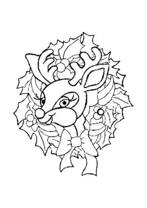 Noel Çelengi boyama sayfası,  coloring page, Sevimli Ren Geyiği ile Noel Çelengi, 