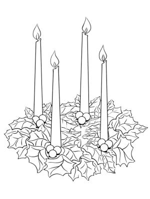 Noel Çelengi boyama sayfası,  coloring page, Mumlarla Noel Çelengi Çiz, 