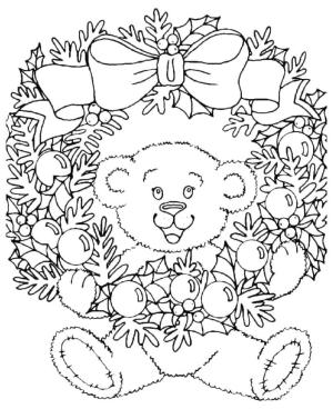 Noel Çelengi boyama sayfası,  coloring page, Teddy Ayıcıklı Noel Çelengi, 