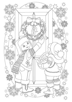 Noel Çelengi boyama sayfası,  coloring page, Çocuklar ve Noel Çelengi, 