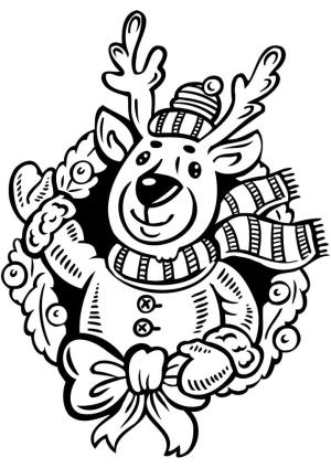 Noel Çelengi boyama sayfası,  coloring page, Ren Geyiğiyle Noel Çelengi, 