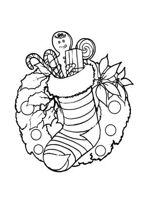 Noel Çelengi boyama sayfası,  coloring page, Çoraplı Noel Çelengi, 