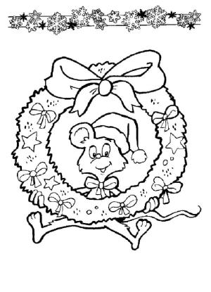 Noel Çelengi boyama sayfası,  coloring page, Fareli Noel Çelengi ücretsiz, 