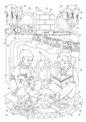 Noel Çorabı boyama sayfası,  coloring page, Çocuklar ve Noel Çorabı, 