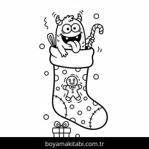 Noel Çorabı boyama sayfası – çocuk aktivitesi, PDF indir