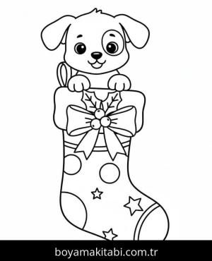 Noel Çorabı boyama sayfası – PDF indir, sevimli karakter