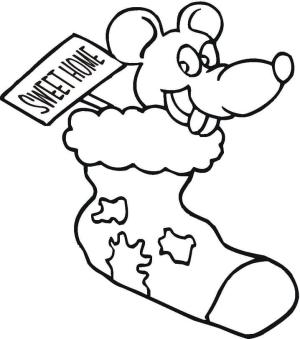 Noel Çorabı boyama sayfası,  coloring page, Noel Çorabındaki Fare, 