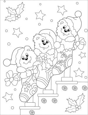 Noel Çorabı boyama sayfası,  coloring page, Teddy Ayılar ve Noel Çorabı, 