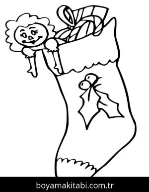 Noel Çorabı boyama sayfası – çizgi film temalı, basit çizim