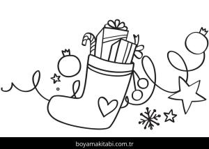 Noel Çorabı boyama sayfası – çizgi film temalı, basit çizim