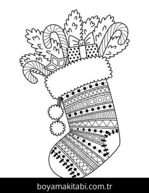 Noel Çorabı boyama sayfası – el becerilerini geliştirir, boyama çalışması
