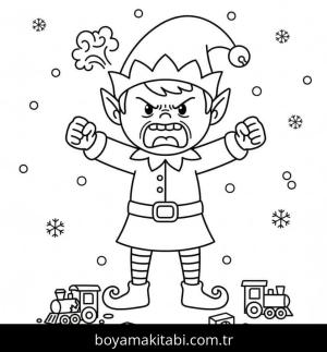 Noel Elfi boyama sayfası – çizgi film temalı, basit çizim