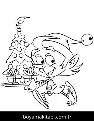 Noel Elfi boyama sayfası – sevimli karakter, sanatsal çalışma