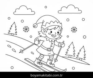 Noel Elfi boyama sayfası – okul öncesi, evde etkinlik