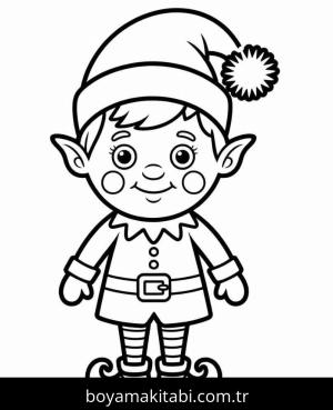 Noel Elfi boyama sayfası – çocuk aktivitesi, PDF indir