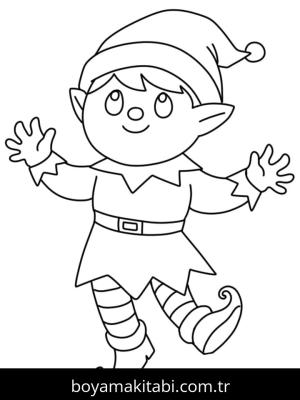 Noel Elfi boyama sayfası – basit çizim, kolay boyama