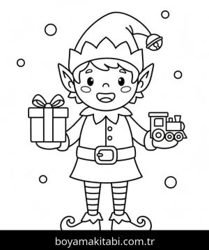 Noel Elfi boyama sayfası – yaratıcılık, eğlenceli etkinlik