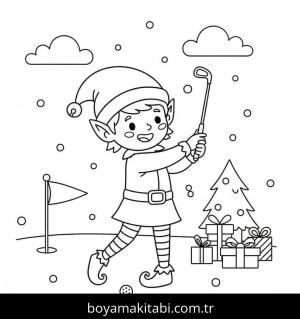 Noel Elfi boyama sayfası – çocuklar için, çizgi film temalı