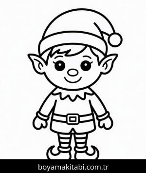 Noel Elfi boyama sayfası – basit çizim, kolay boyama