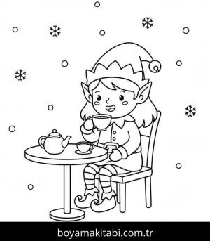 Noel Elfi boyama sayfası – yaratıcılık, eğlenceli etkinlik