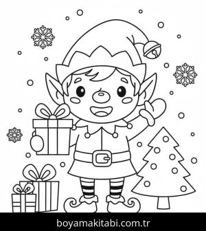 Noel Elfi boyama sayfası – keyifli zaman, renkli çizimler