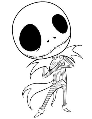 Noel Gecesi Kabusu boyama sayfası,  coloring page, Chibi Jack Skellington’ı çiz, 