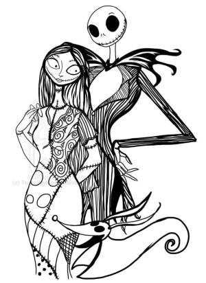 Noel Gecesi Kabusu boyama sayfası,  coloring page, Jack Skellington ve Sally’yi çizin, 