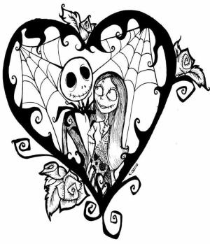 Noel Gecesi Kabusu boyama sayfası,  coloring page, Jack ve Sally Aşk, 