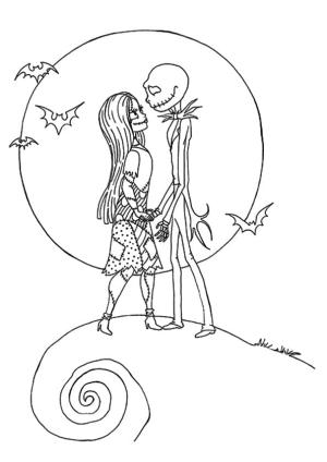 Noel Gecesi Kabusu boyama sayfası,  coloring page, Jack ve Sally Noel Gecesi Kabusu, 