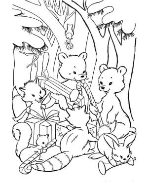 Noel Hayvanları boyama sayfası,  coloring page, Ormandaki Noel Hayvanları, 