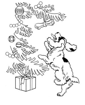 Noel Hayvanları boyama sayfası,  coloring page, Köpek ve Noel Ağacı, 