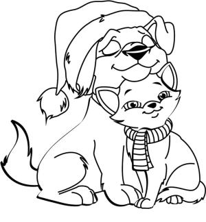 Noel Hayvanları boyama sayfası,  coloring page, Noel Köpeği ve Kedisi, 