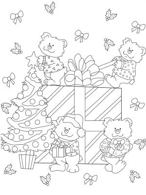 Noel Hayvanları boyama sayfası,  coloring page, Şirin Noel Ayıları, 