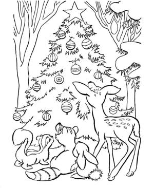 Noel Hayvanları boyama sayfası,  coloring page, Hayvanlar ve Noel Ağacı, 