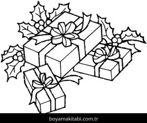 Noel Hediyeleri boyama sayfası – çizgi film temalı, basit çizim