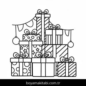 Noel Hediyeleri boyama sayfası – kolay boyama, eğitici aktivite