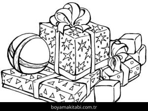 Noel Hediyeleri boyama sayfası – basit çizim, kolay boyama