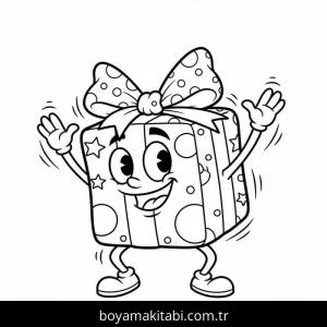 Noel Hediyeleri boyama sayfası – PDF indir, sevimli karakter