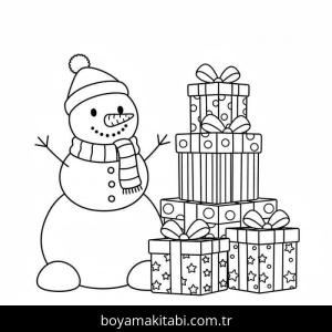 Noel Hediyeleri boyama sayfası – sevimli karakter, sanatsal çalışma